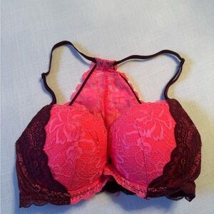 Lace Push-Up Bra - Pink and maroon